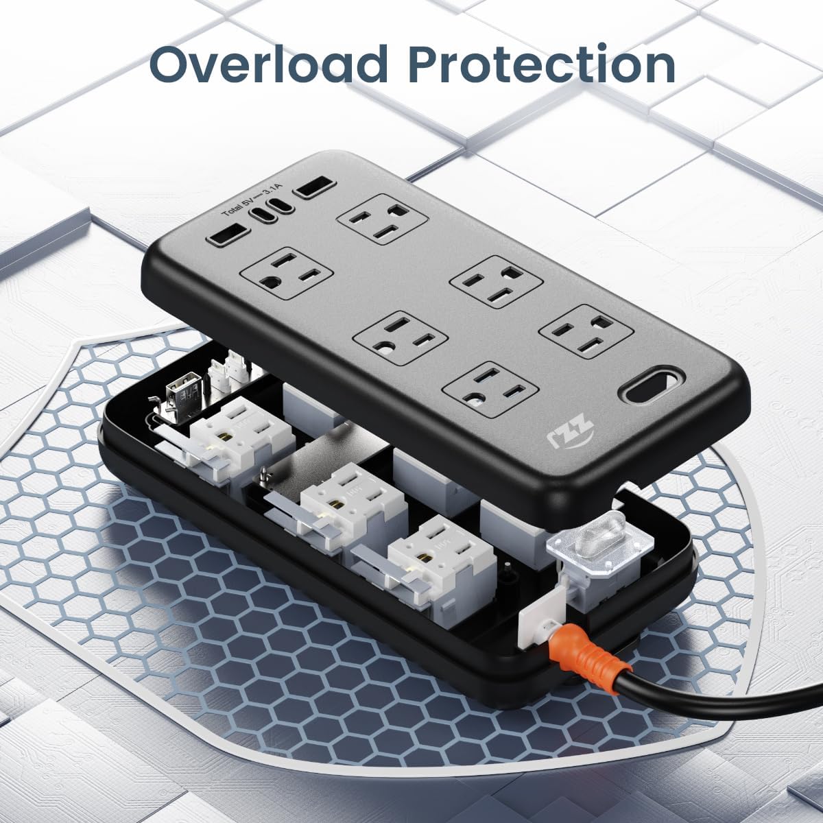 Power Strip Weatherproof, 10-in-1 Surge Protector with 6 Wide Outlets 2USB A and 2USB C,1875W/15A, 6FT Flat Plug Multi-Plug Outdoor Extension Cord for Indoor Outdoor, UL FCC Listed