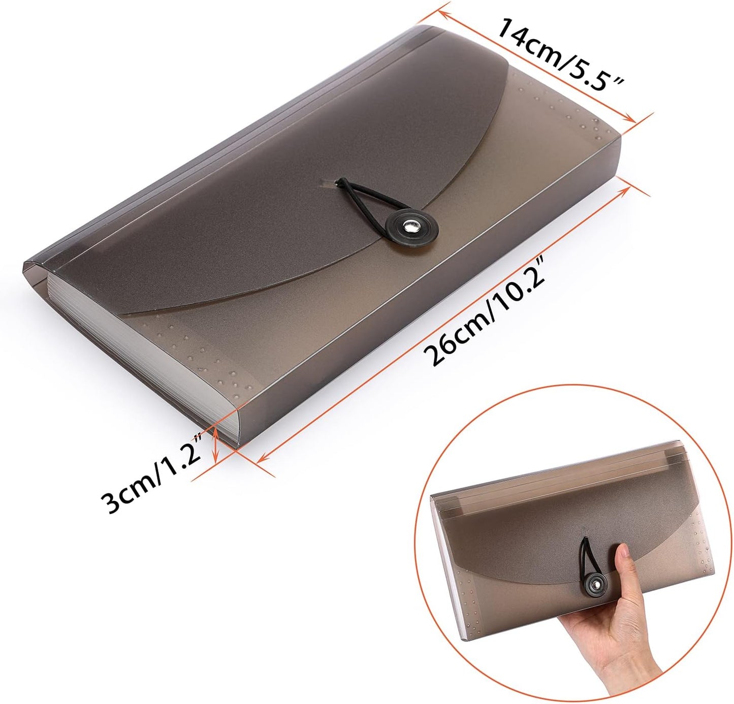 BTSKY Expanding Accordion File 13 Pockets Small Card Ticket Holder Storage Folder Check Bill Plastic Wallet Case (Coffee Translucent)