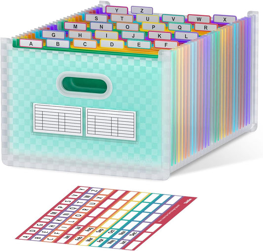 ThinkTex 26 Pockets Accordion File Organizer, Upright & Open Top, A-Z Colorful Tabs, Larger Capacity Expanding File Folder, Letter/A4 Size for School, Home and Office - Green