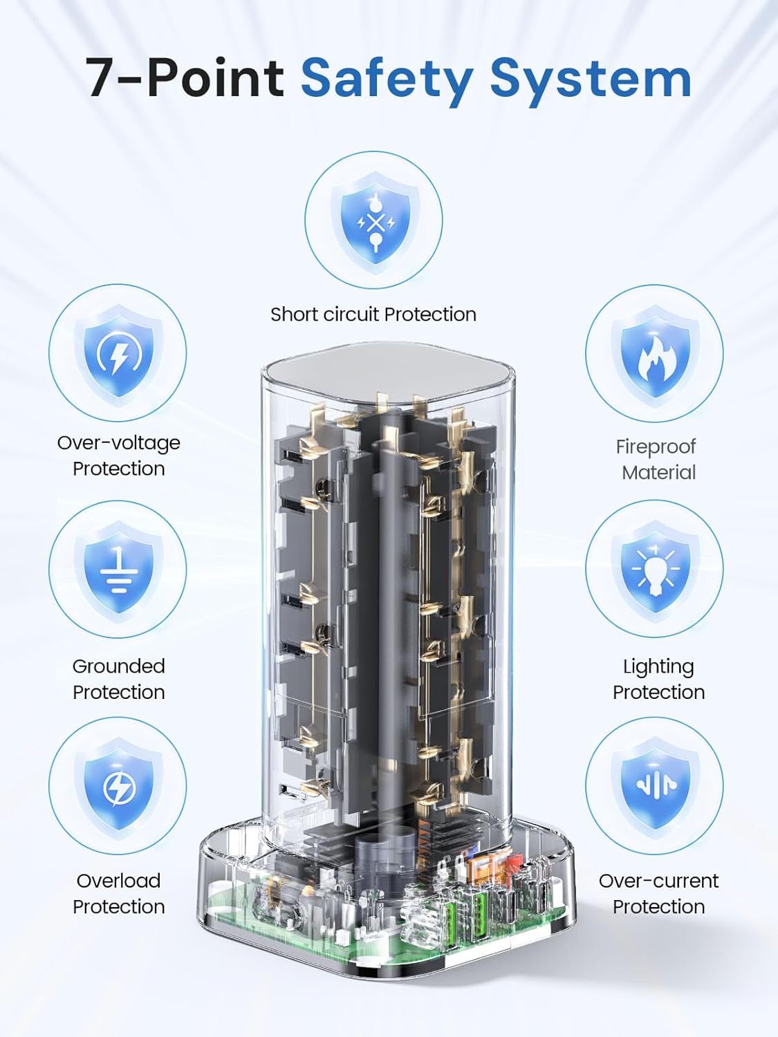 Tower Power Strip with Surge Protector - 12 AC Outlets & 4 USB Ports (2 USB-C), 6FT Extension Cord, Charging Station Tower for Home Office Dorm Travel (Black)