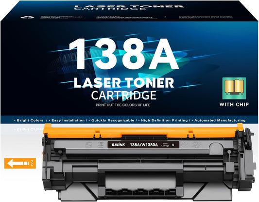 138A Toner Cartridge Black (with CHIP) Replacement for HP 138A W1380A 138X W1380X Compatible for HP Pro 3001dw 3001fdw MFP 3101fdw Printer (1 Black, with Chip)