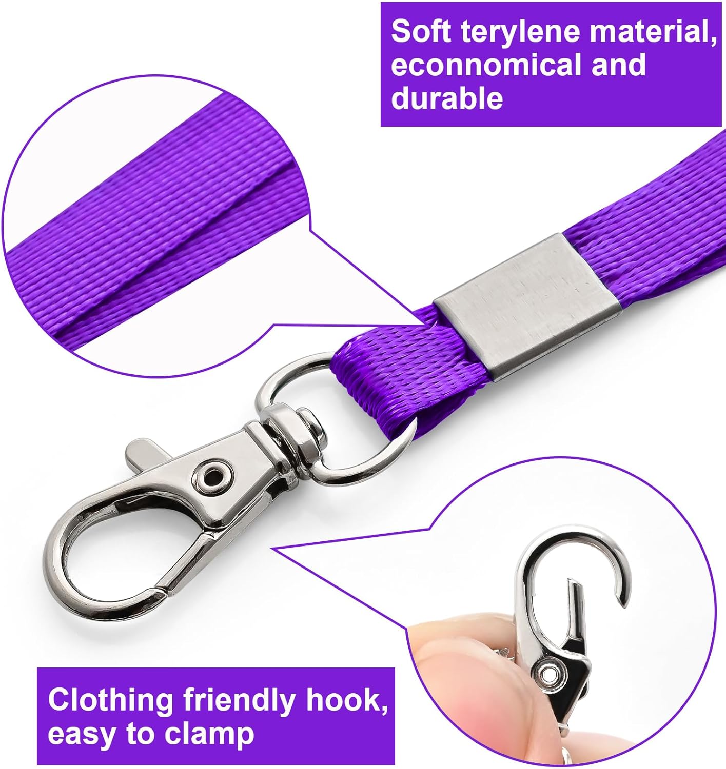 100 Pack Lanyards for ID Badges with Clear Name Tags, Reusable Lanyards Horizontal ID Card Badge Holders Plastic Name Badges for Men Women Kids Business School and Office Supplies (Purple)