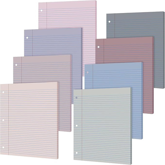 PerKoop 400 Sheets Colored Loose Leaf Paper 8.5" x 11" college ruled Lined 3 Hole Punched notebook Filler Paper for 3 Ring Binders Office School Supplies (Sweet Color)