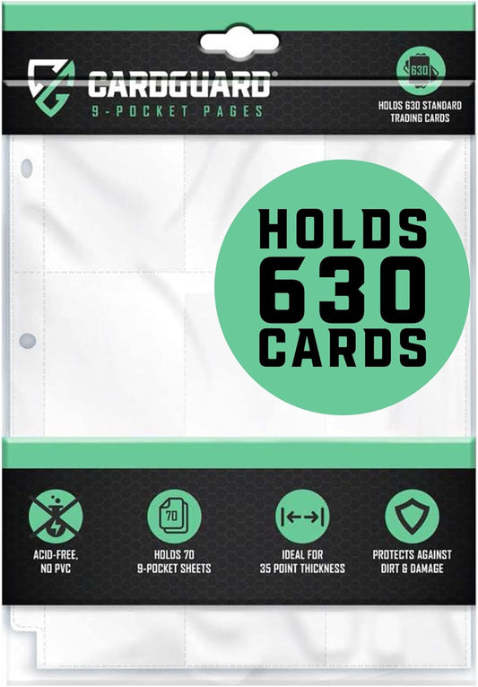 9-Pocket Card Sleeves Binder Sheets, 70 Count – Clear PVC-Free, Acid-Free Protector Sheets for Pokémon, YuGiOh, MTG, TCG, Game & Sports Cards