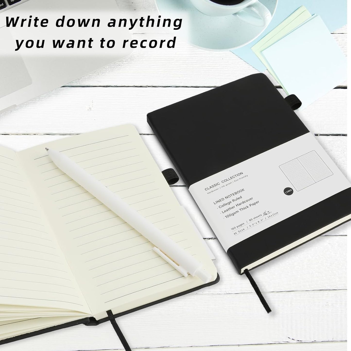 Coopay 24 Pack A6 Pocket Small Notebook with 24 White Pens Bulk Classic Hardcover Leather Journal Set with Pen Holder for Men Women Writing, Office, Home, School, Business, 100GSM, 3.5” x 5.5”, Black