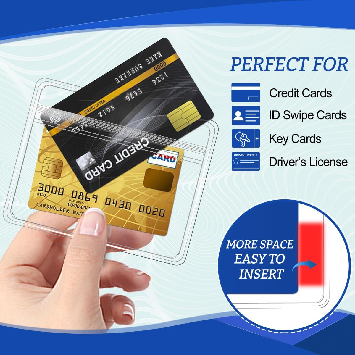 50 Pcs Clear Plastic Extra Thick Horizontal Card Holders, 4x3 Inch Sealable Waterproof Name Badge Bank ID Card Protector