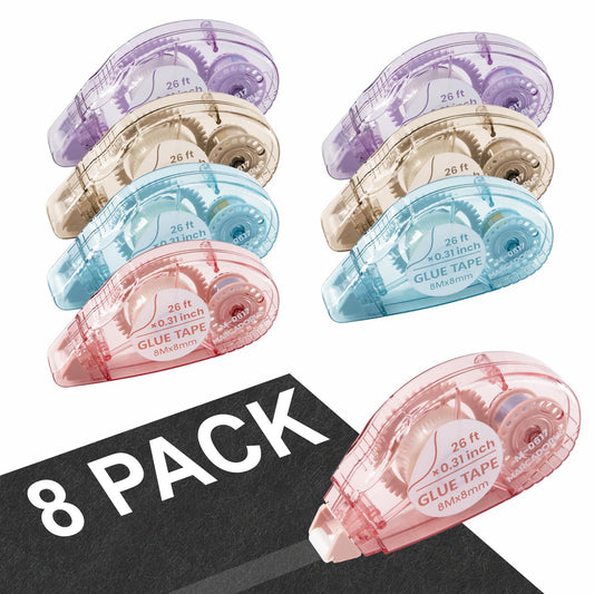 Double-Sided Tape Runner, Pack of 8, 0.31 Inches x 26 Ft Adhesive Tape Runners, Craft Supplies for Scrapbooking, Gift Wrapping, and Paper Art.