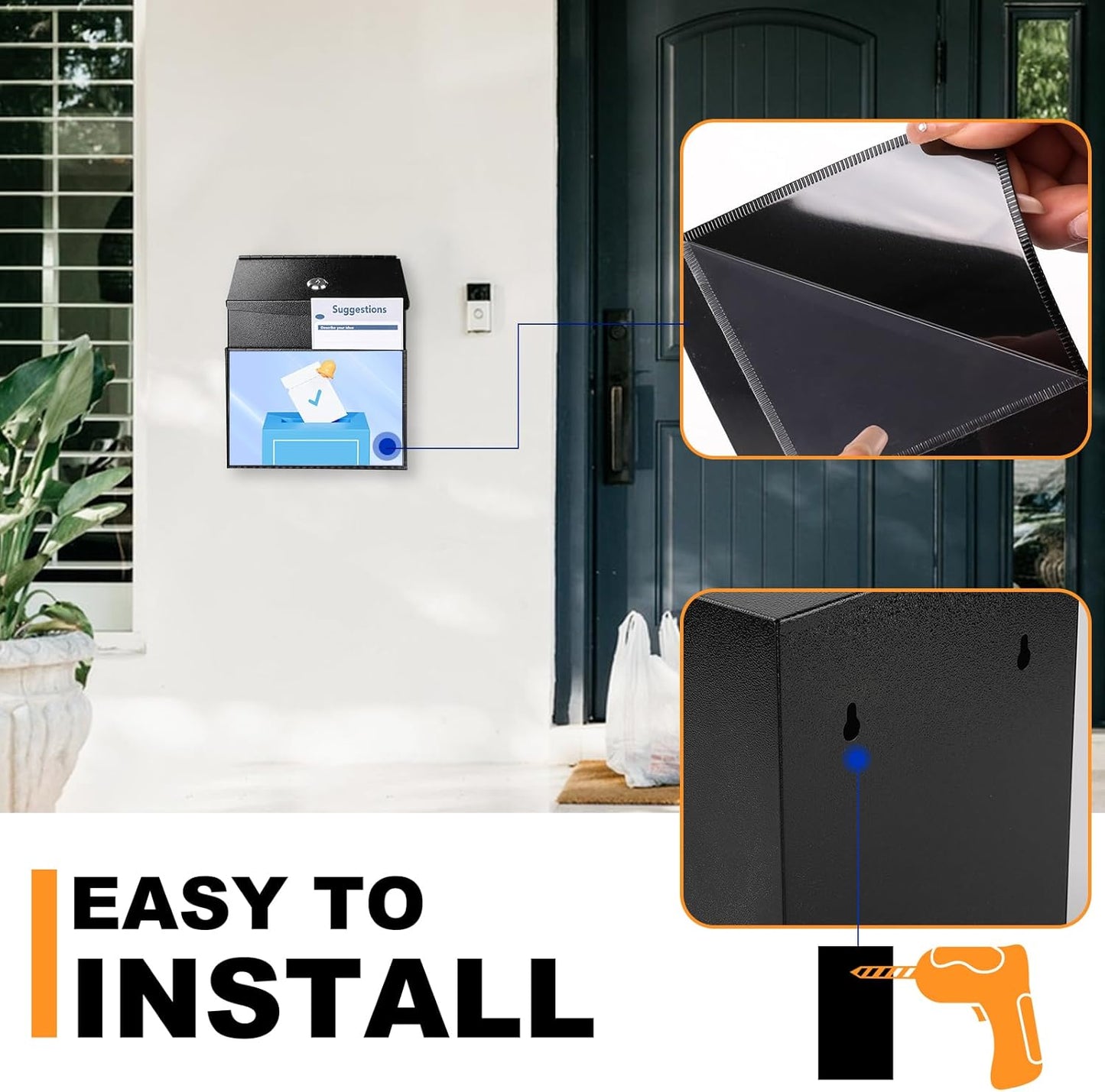 Suggestion Box with Slot and Lock 2 Pcs Metal 8.4 x 5.8 x 7.0 in Built-In Storage Compartment with Magnetic Sign Holder 100 Suggestion Card Tip Jar Ballot Voting Prayer Comment Mailbox