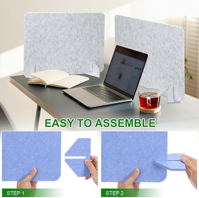PATIKIL Desk Divider, 2 Set 24 x 16 Inch Acoustic Freestanding Desk Divider Desk Privacy Panel with 4 Pcs Support Feet for Library Office Workstation, Light Grey