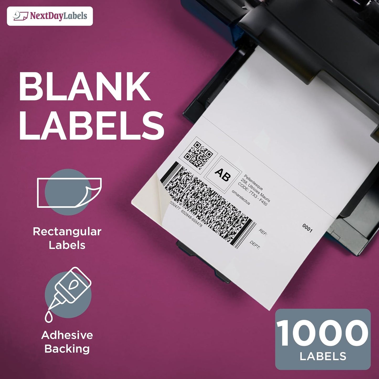 NextDayLabels – 8-1/2" x 5-1/2" Rectangular Sticker Labels for Printer - White Laser/Inkjet Printer Labels Return Address Labels Shipping Label Stickers (500 Sheets, 2 Per Sheet, 1000 Labels)