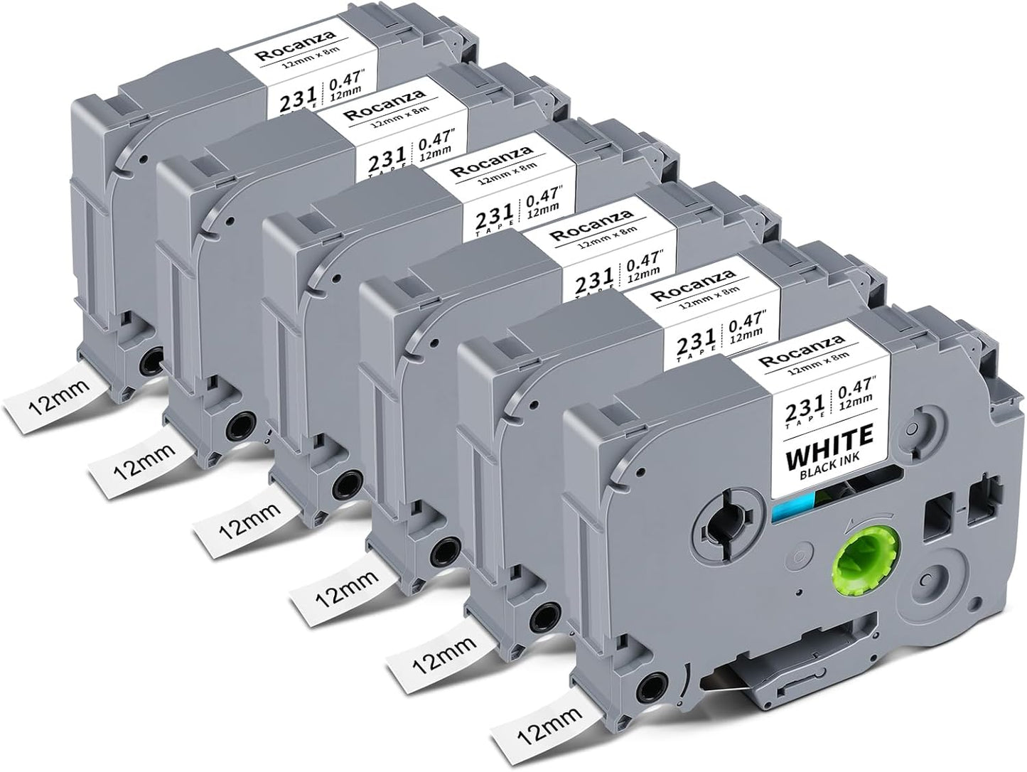 Replace for Brother Label Maker Tape TZe-231 TZe231 12mm 0.47 Laminated White Tz Tape Compatible with P Touch TZe 1/2" Black on White for PT-D220 D210 H110 D200 D400 1280 1880 D610BT Refills, 6-Pack
