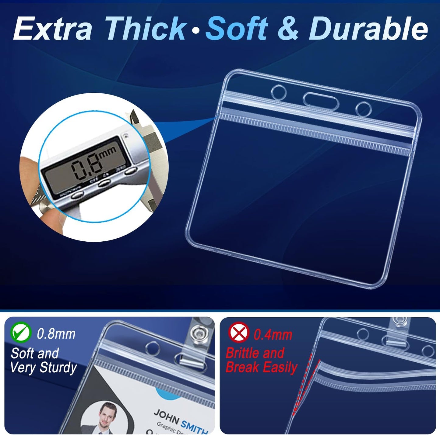 15 Pcs Badge Holders with Clip Extra Thick Clear Name Badge Holders Card Holder Plastic Horizontal Name Tag Holder with Waterproof Resealable Zip