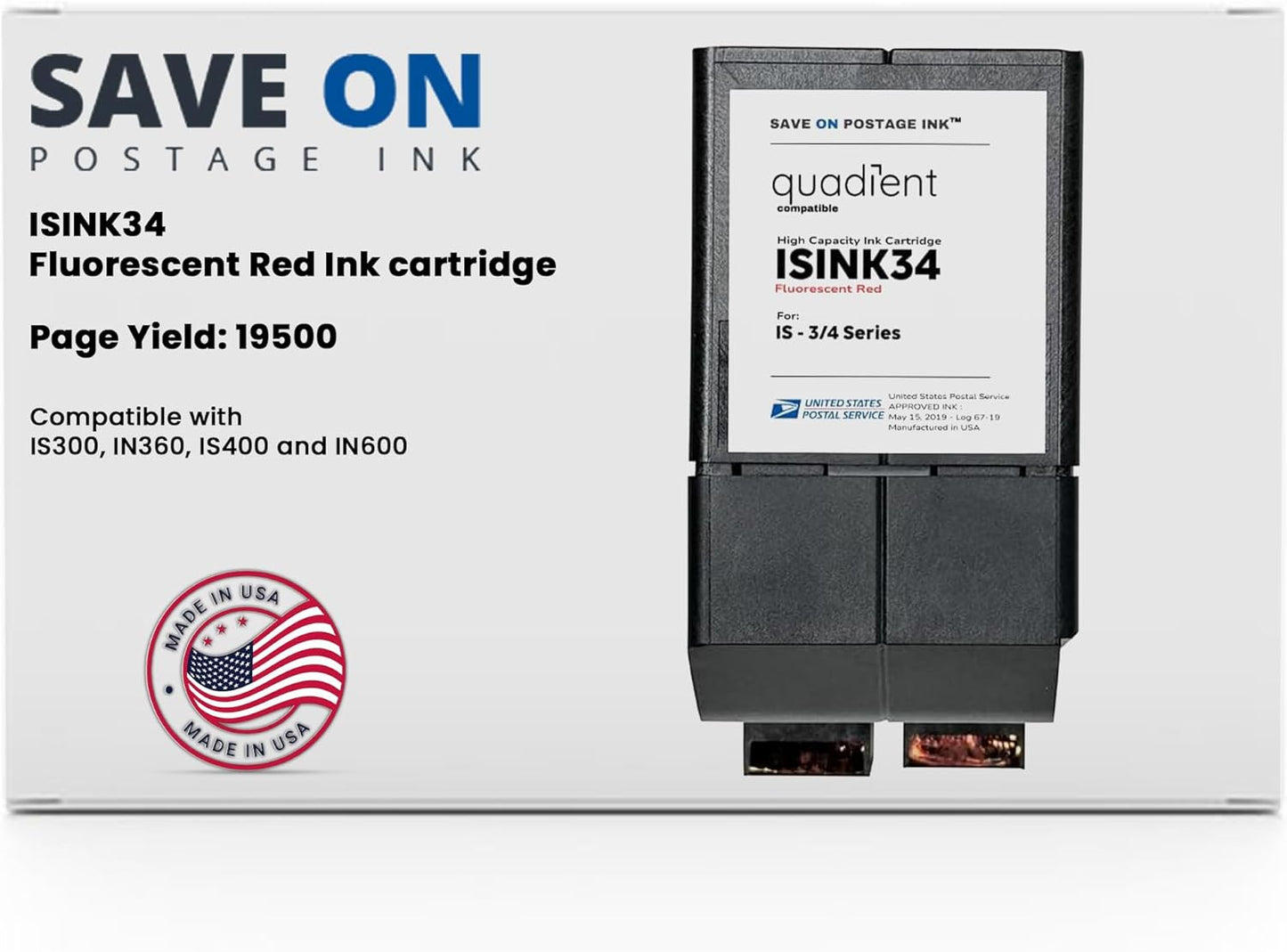 Save On Postage Ink Compatible Quadient ISINK34 High Capacity Ink Cartridge Neopost Red Ink Cartridge for Postage Machine Ink IM3 IM4 IS3 IS4 Series Mailing Machines Postage Meter Ink Cartridge