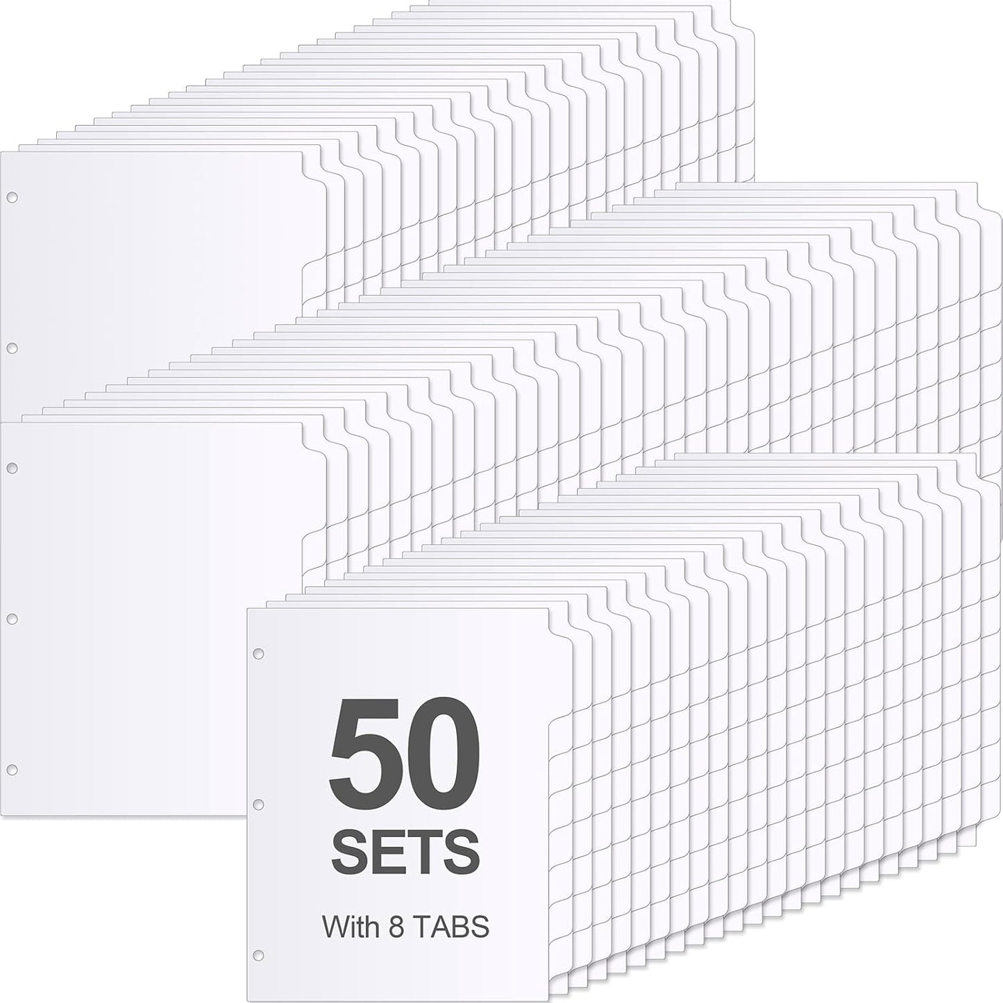 Geyoga 400 Pieces 50 Sets 3 Ring Binder Dividers with Tabs 11. 5 x 9 Inch 8 Tab Dividers for 3 Ring Binders Letter Size Page