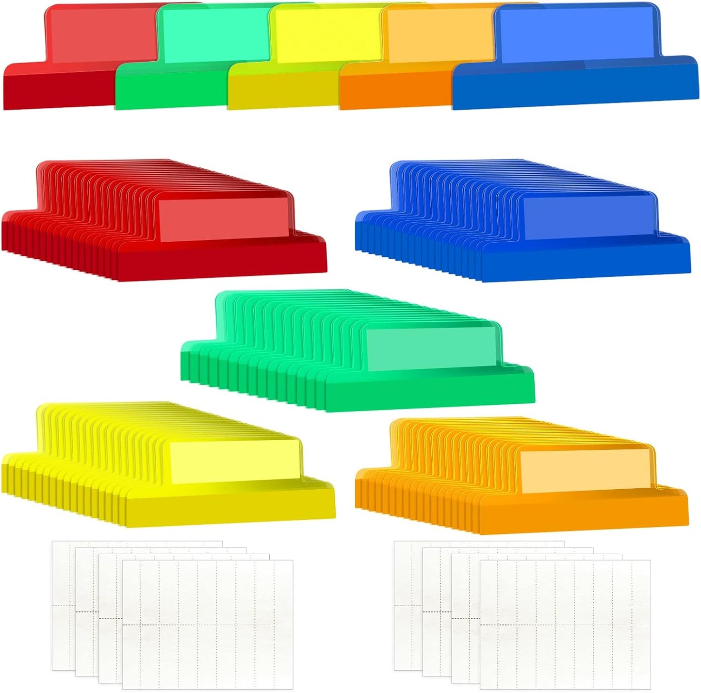 Gueevin 2 Inch Insertable Self Adhesive Tabs with Printable Inserts Clear Index Tabs Self Adhesive Colored Page Marker Repositionable Tag for Bible Divider Notebook File Folder Book Binder(100 Pieces)