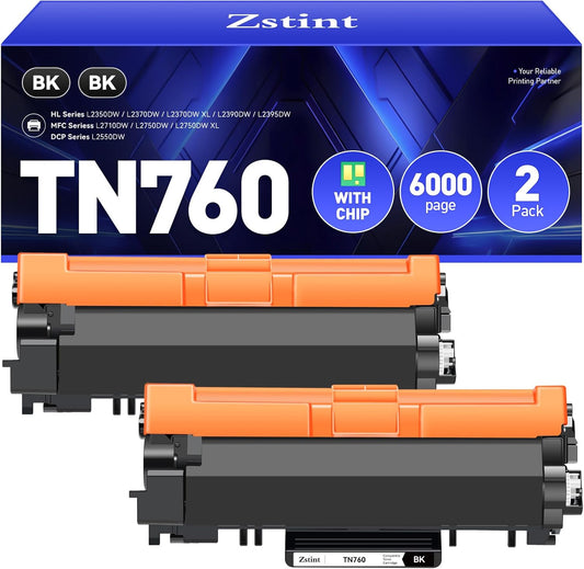 TN760 Toner Cartridge 2-Pack High Yield with Chip Replacement for Brother TN-760 TN-730 Toner Compatible with MFC-L2710DW L2750DW HL-L2350DW L2370DW HL-L2395DW L2390DW DCP-L2550DW MFC-L2690DW Printer