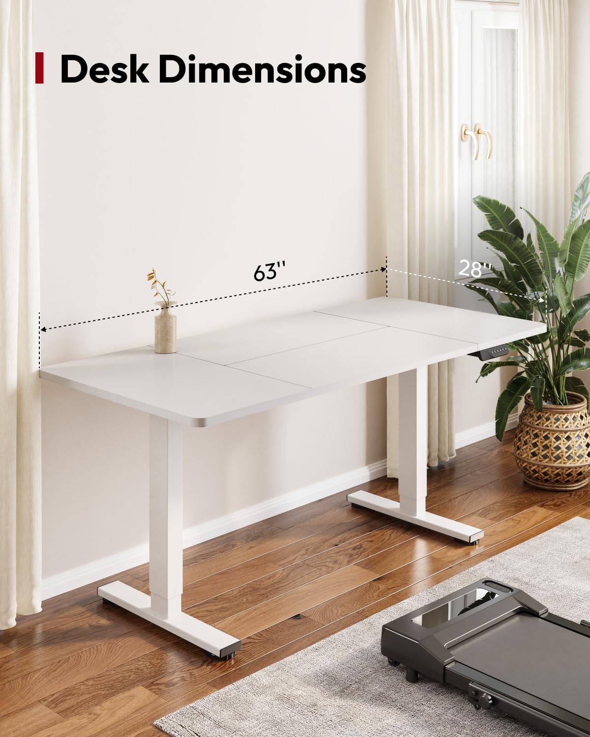 SANODESK Standing Desk Height Adjustable Electric Stand up Desk 63x28 Inches Sit Stand Home Office with Splice Board, White Frame/White Top