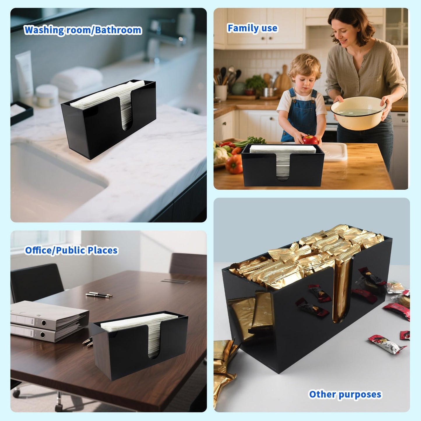 Paper Towel Holder for Countertop,Black Acrylic Napkin Dispenser-Multifold/C-Fold/Z-Fold Trifold Paper Towel Dispenser for Bathroom Kitchen Restaurant Toilet - Durable 5mm Thick(4)