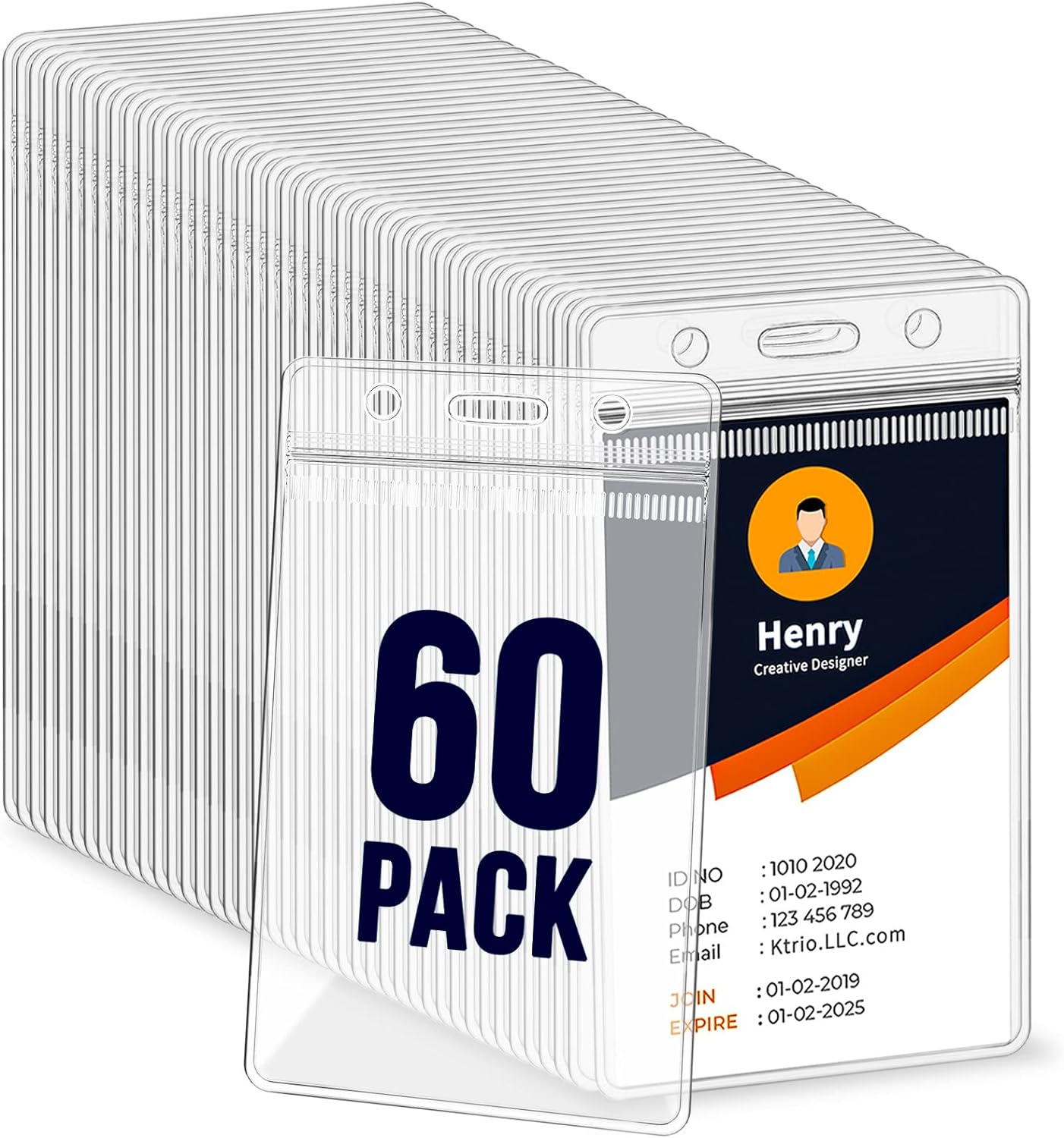 60 Pack ID Badge Holder - Vertical Badge Holder, 2.25" x 3.5" Clear Cards Holders for Lanyard, Plastic Sealable Waterproof, Name Tag Holder for Nurses, Office, and School