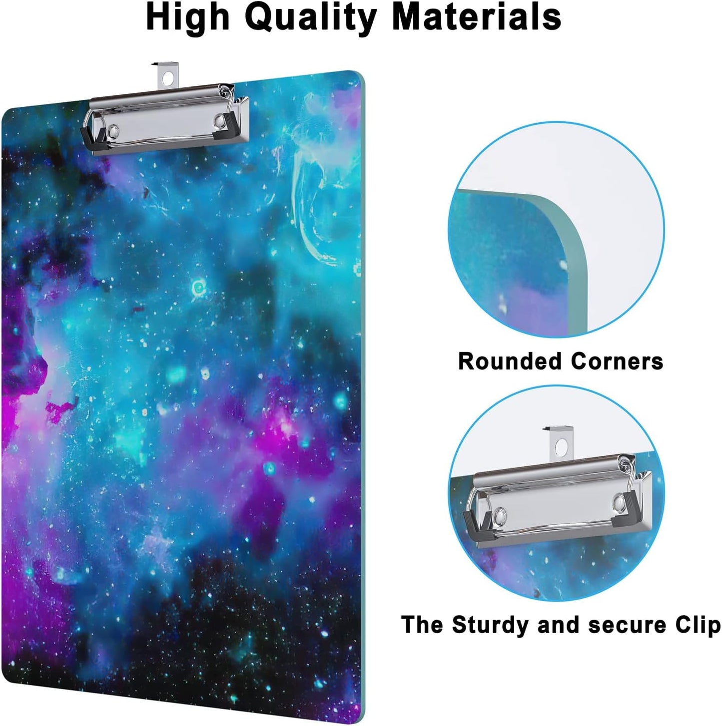 Cute Clipboard Wood Design Decorative A4 Letter Size Clipboards for Office, Standard Size 9" x 12.5" with Low Profile Metal Clip - Nebula Galaxy