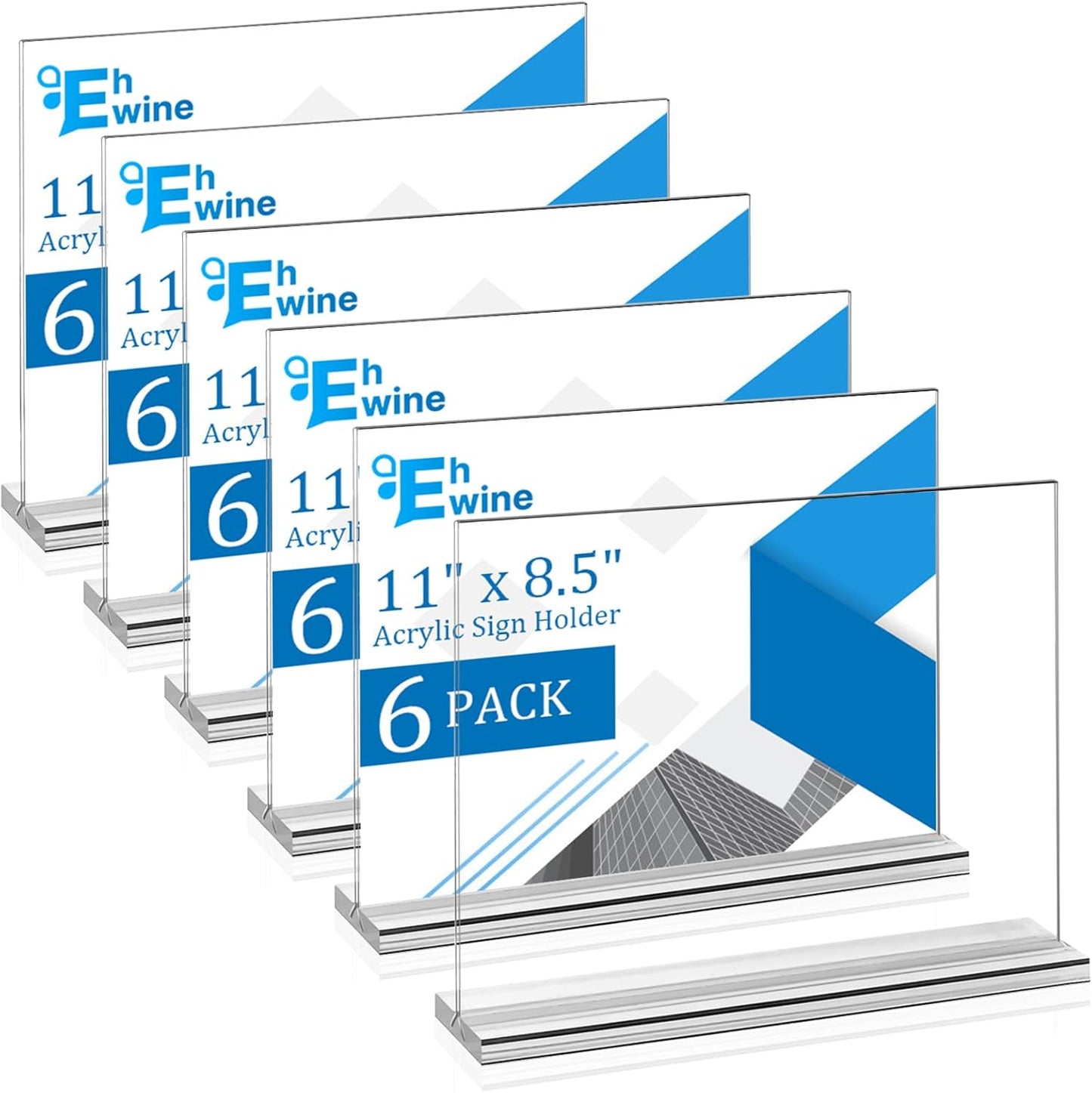 EHWINE 6 Pack Acrylic Sign Holder 8.5 x 11 Horizontal, Double-Sided Stand up Table Top Sign Holders, Clear Acrylic Picture Frame Menu Flyer Paper Holder Display Stand for Office Business Store Wedding Party