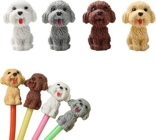 24Pcs Pencil Top Erasers for Kids, Dog Pencil Erasers Toppers Bulk, Cute Cap Erasers for Party Favors Classroom Rewards