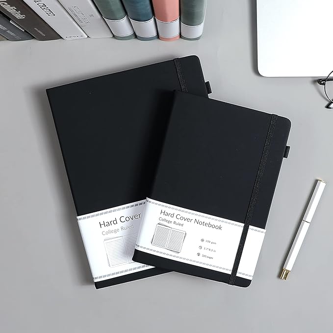 CAGIE Lined Journal Notebook, 320 Pages College Ruled Notebook, 100 Gsm Paper Thick Journal, B5 Hardcover Leather Journals for Writing Women Men, 7.6x10 In, Black