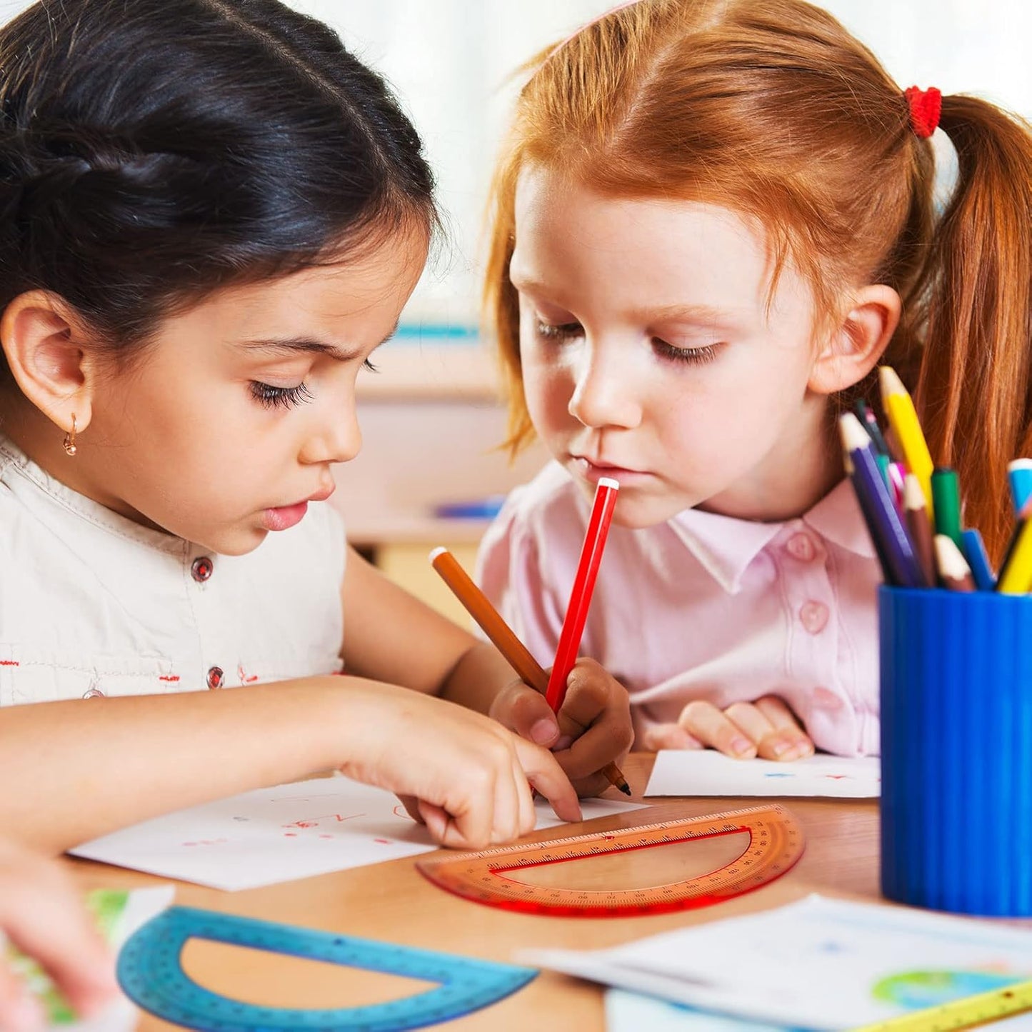 Zonon 6 Pieces Protractors Bulk Plastic 180 Degrees 6 Inch Translucent Protractors for Geometry, Angle Measurement, Students School Supplies