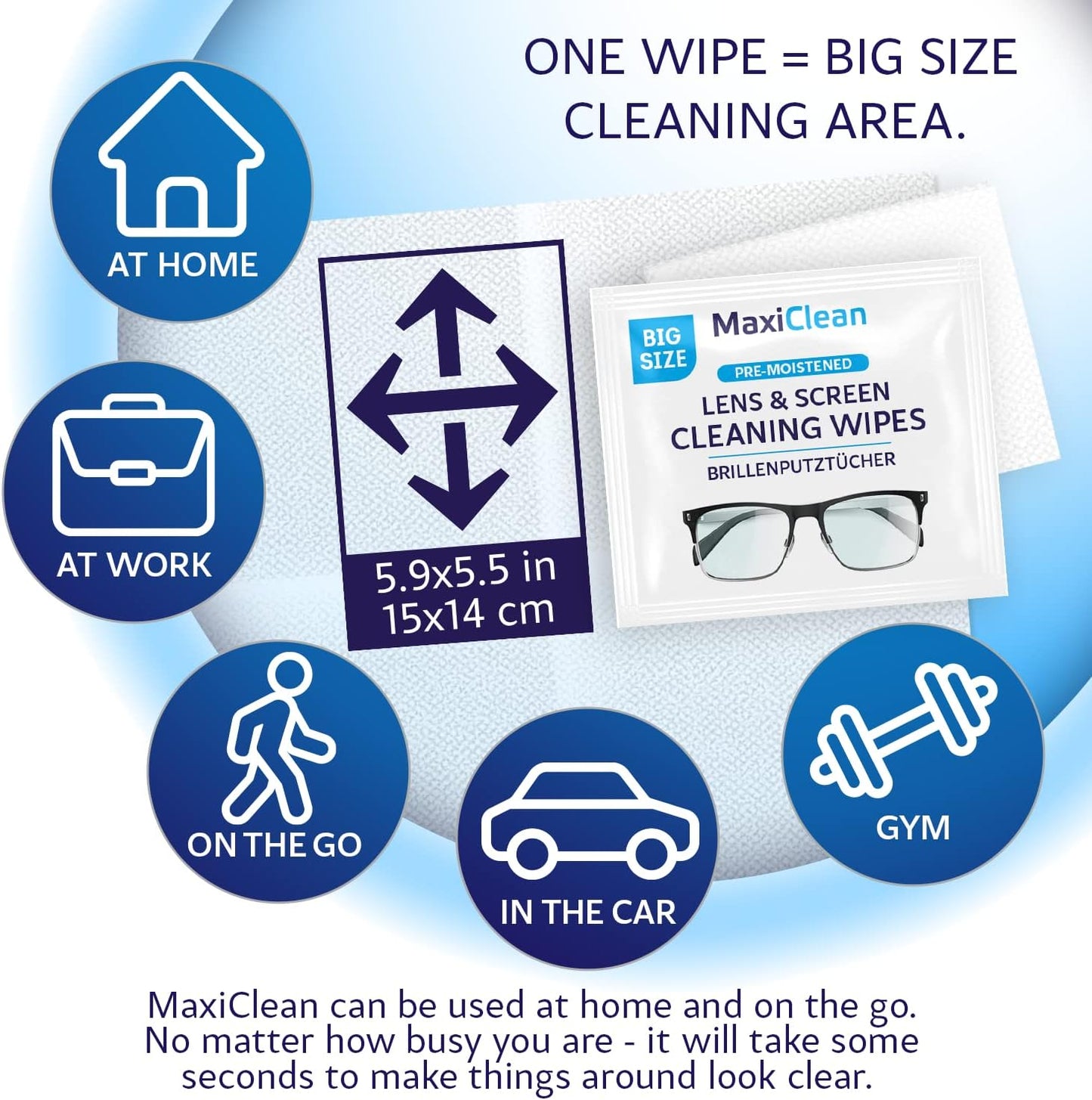 Glasses Wipes Lens Cleaner - Lens Wipes for Eyeglasses - 400 Pre-moistened Individually Wrapped Wipes for Eye Glasses, Electronics, Phone, Computer, Laptop Screen - Camera Lens Cleaner - Made in EU