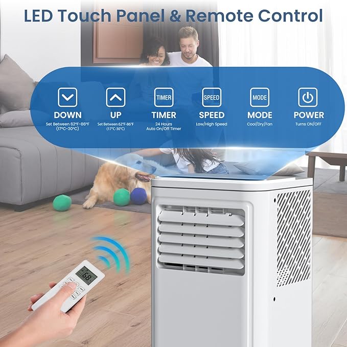 ZAFRO Portable Air Conditioners, 10000 BTU, 3 in 1 Portable AC Unit with Window Kits, Fan & Dehumidifier Modes, Cools up to 450 Sq.Ft, LED Display/Remote Control, 24H Timer for Living Room, Bedroom