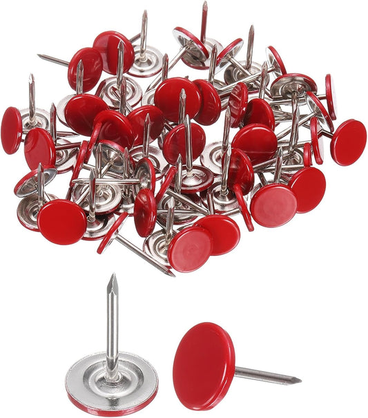 uxcell 150Pcs Upholstery Tacks, 11mmx17mm Flat Head Thumb Tack Decorative Furniture Nails Push Pins for Furniture Sofa Headboards, Red