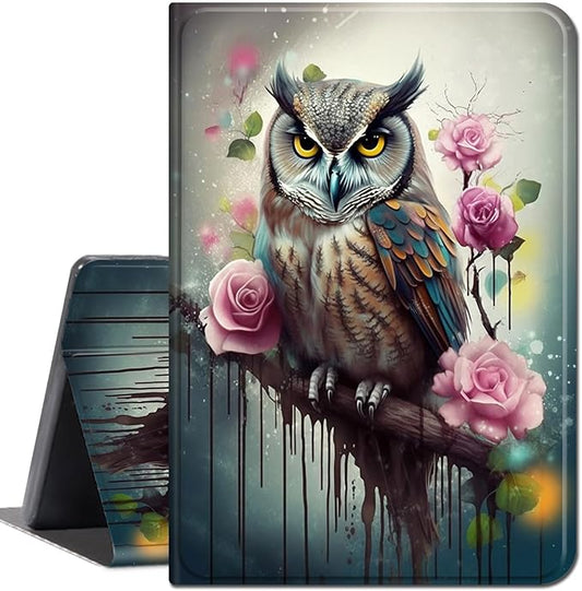 for All-New Kindle Fire 7 Tablet Case (12th Gen, 2022 Release),Slim Lightweight Smart Shell Stand Cover with Auto Wake/Sleep for Amazon Fire 7 Kids Tablet,Cute Owl Roses Flower