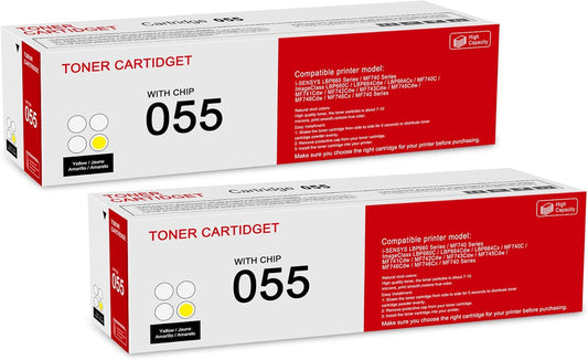 2 Pack 055 3013C001 Yellow Toner Cartridge: Compatible CRG-055 Replacement for Canon i-SENSYS LBP660 MF740 Series ImageClass LBP660C LBP664Cdw LBP664Cx MF740C MF741Cdw MF743Cdw MF746Cdw Series Printer