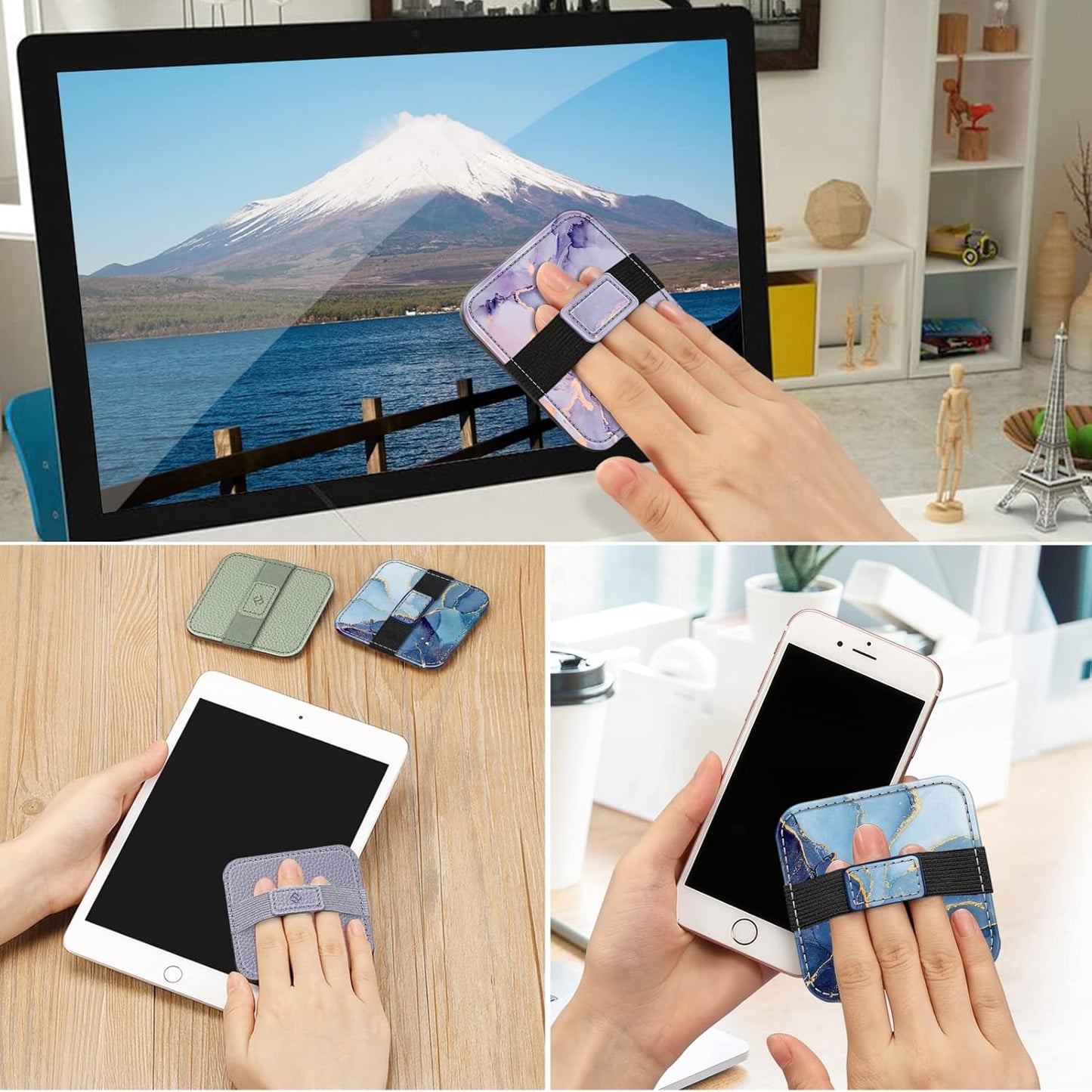 Fintie Screen Cleaning Pad, [4 Pack] Soft Cloth Wipes Screen Cleaner with Elastic Strap for iPad, iPhone, MacBook, Tablets, Laptop (Marble)