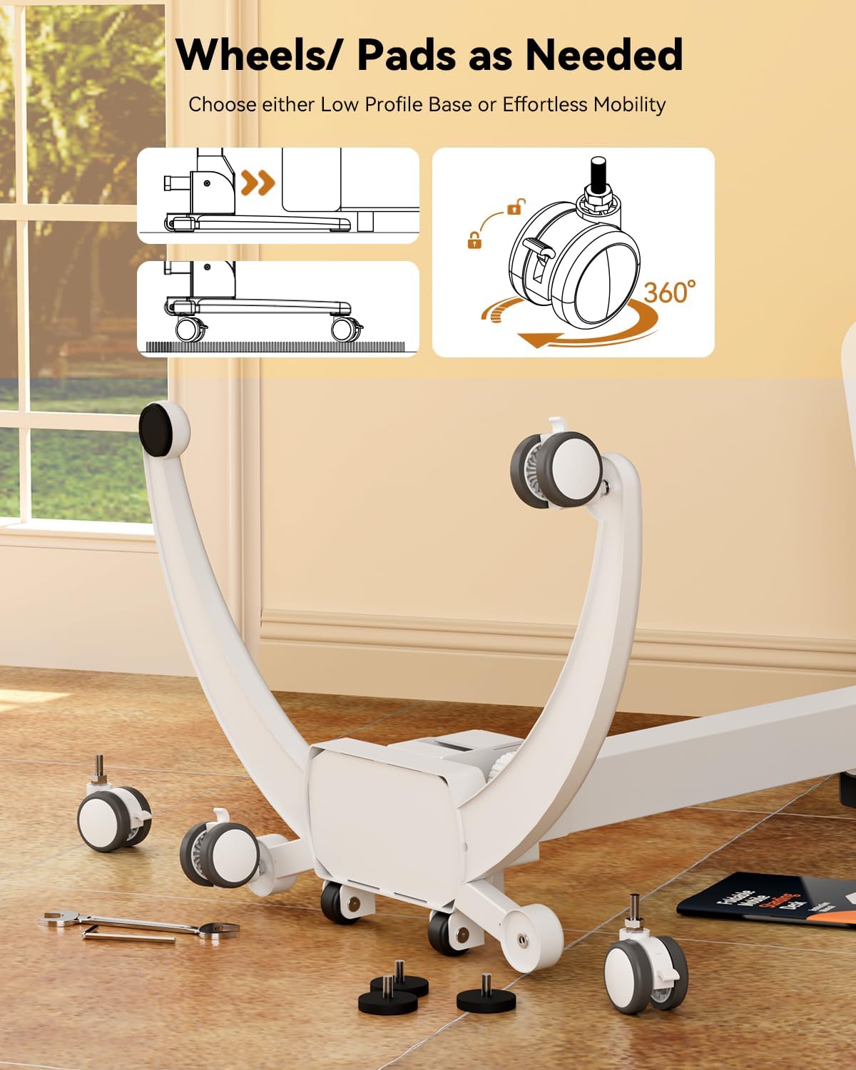 JOY worker Foldable Mobile Standing Desk, Upgraded Height Adjustable Rolling Desk, Max Height 47.6", 90° Tiltable Board & Base, Portable Workstation with Moveable Wheels, Holds Up to 22lbs, White