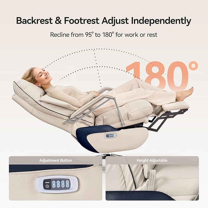 M80A Dual Motor Electric Executive Office Chair with Footrest, Comfortable Reclining Office Chair Wide Seat, Big and Tall Ergonomic Leather Home Office Desk Chair (Beige,Multi-Functionality)