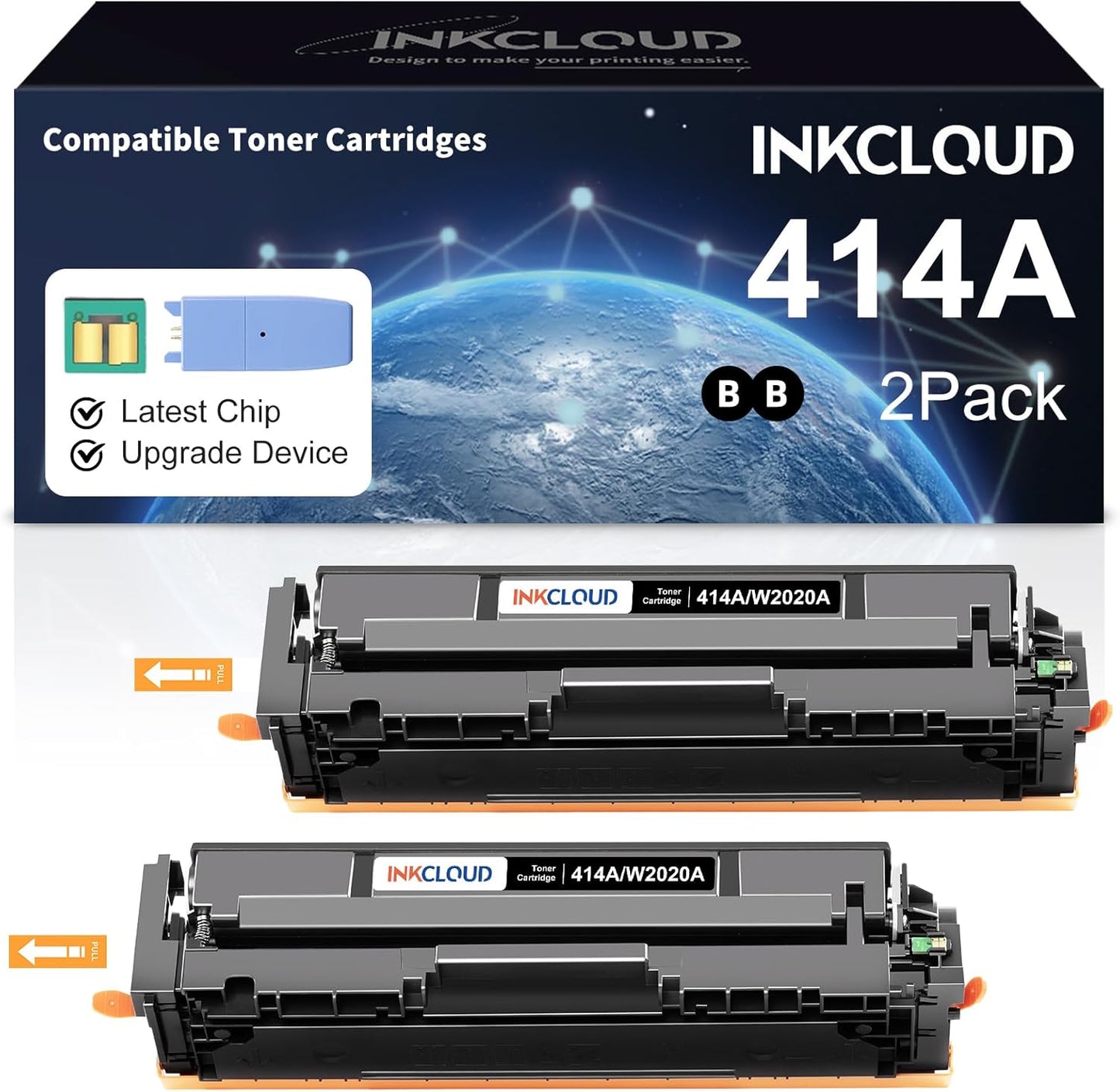 414A Toner Cartridges with Chip and Upgrade Device Compatible Toner Cartridge for HP 414A 414X W2020A Work with HP Color Pro MFP M479fdw M479fdn M454dw M454dn Printer Ink (2 Black)