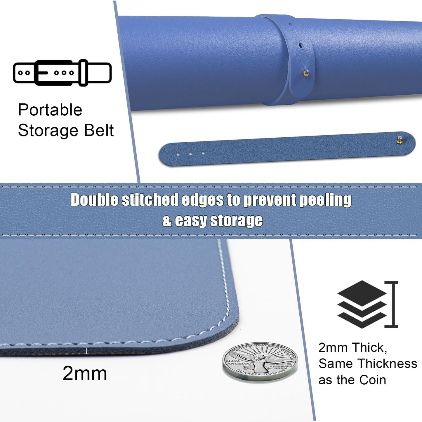 Non Slip Desk Mat, 31.5" x 15.7" PU Leather Desk Pad, Cork Desk Mat for Desktop, Desk Pad for Keyboard and Mouse, Ideal for Office and Home, Lake Blue