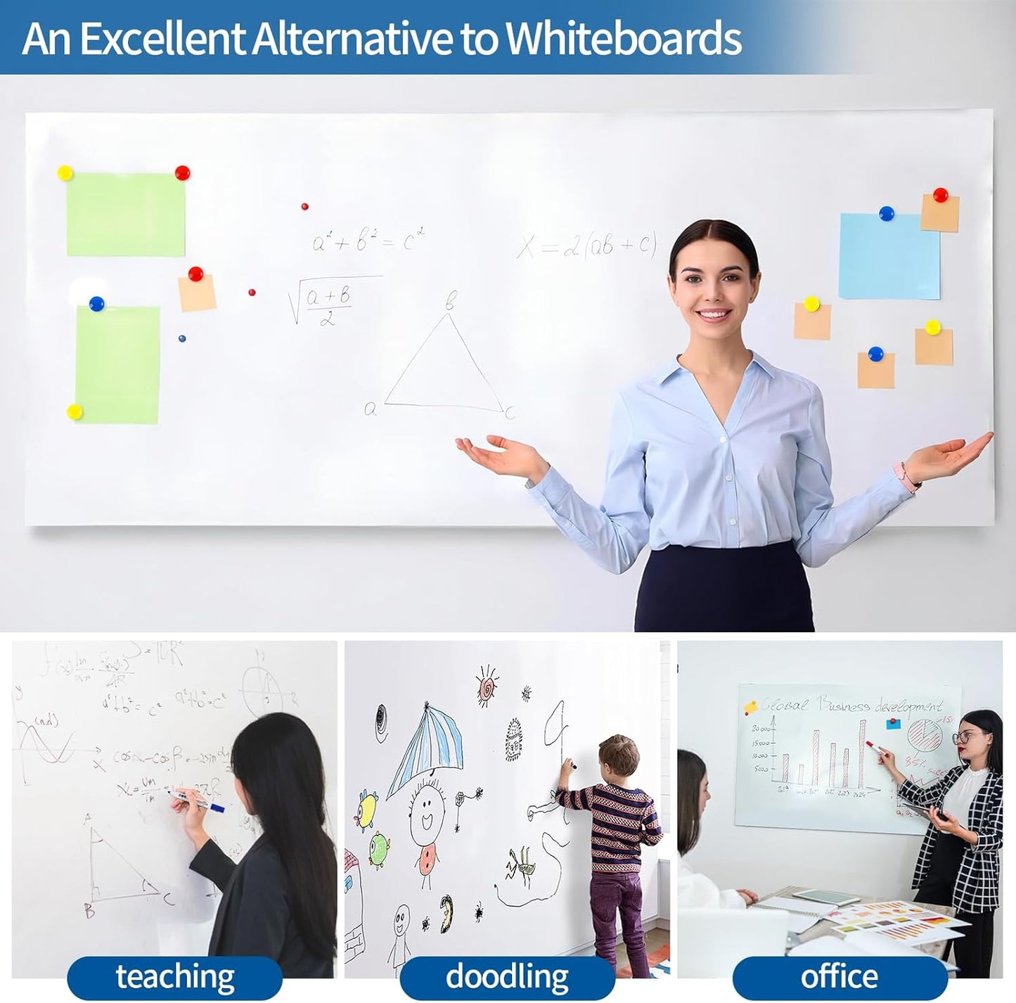 Magnetic Dry Erase Whiteboard 80"×18" (Can Be Cut into 2 pcs 40"×18") | Self-Adhesive Flexible Wall Board Kit with 11 Markers, 6 Magnets, Eraser & Holder | Ultra Smooth Writing, Effortless Cleaning