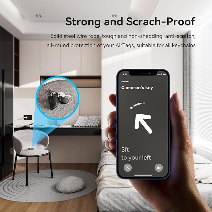 Gitfos Waterproof AirTag Keychain Holder - 4 Pack Airtag Holder for Apple AirTag, 360° Robust Protective AirTag Case with Wire Cable, AirTag Accessories, Airtag Holders for Luggage, Backpack, Key, Pet