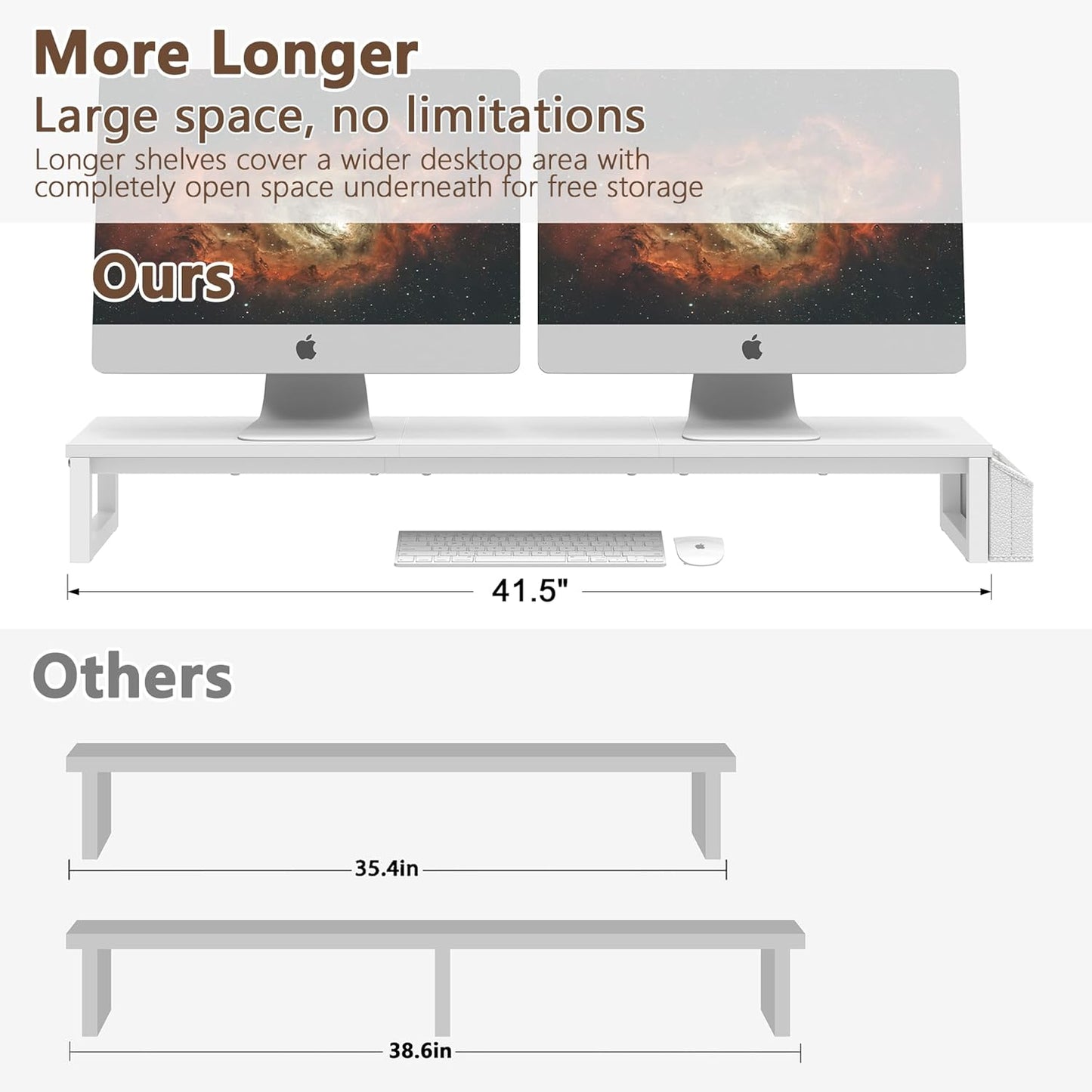 LAND·VOI Dual Monitor Stand Riser,41.5'' Long Monitor Stand for 2 Monitors, Wood and Steel Computer Monitor Stand, Desktop Oraganizer with Pen Holder, Monitor Riser for Desk Computer,Laptop,TV, White