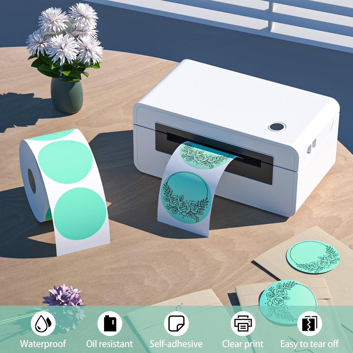 MFLABEL 750-Pack Green Round Labels (2 Inch) - Thermal Printer Sticker Rolls for Shipping, Organizing, Crafts & DIY (Compatible w/Direct Thermal Printers)