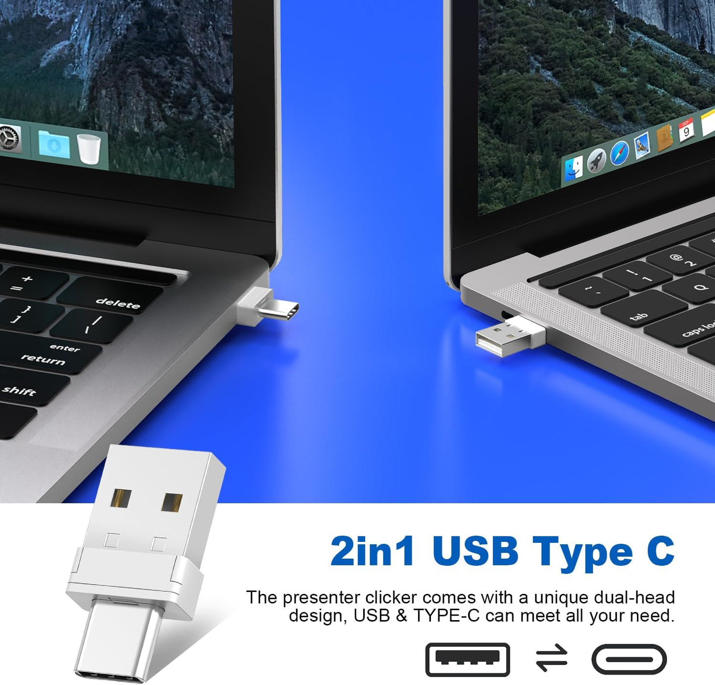 QUI Presentation Clicker Wireless Presenter Remote Clicker for PowerPoint Presentation Remote, PowerPoint Slide Advancer for Mac/Windows/Linux, Google Slide/PPT/Keynote, Type-c Blue