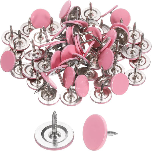 uxcell 60Pcs Upholstery Tacks, 11mmx10mm Flat Head Thumb Tack Decorative Furniture Nails Push Pins for Furniture Sofa Headboards, Pink