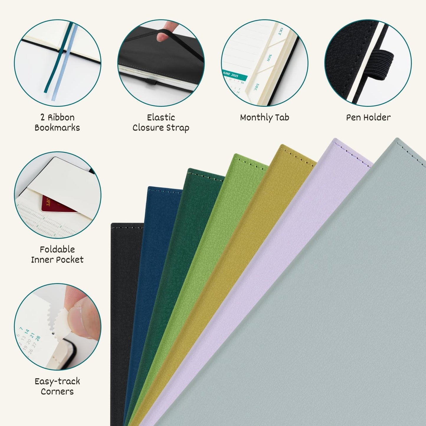 BEZEND Weekly Planner 2025-2026 with 2 Columns, 5.8" x 8.5" Academic Calendar 18 Months (Jul 25-Dec 26) Life Work Appointment Book with Monthly Tab, PU Leather Hardcover - Fruit Green