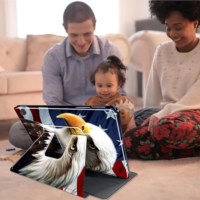 for All-New Amazon Kindle Fire 7 Tablet Case(12th, 2022 Release),Fire 7 Tablet Case,360 Degree Rotating Stand Smart Protective Case, for Fire 7 2022 Tablet (7” Display),American Flag/Eagles