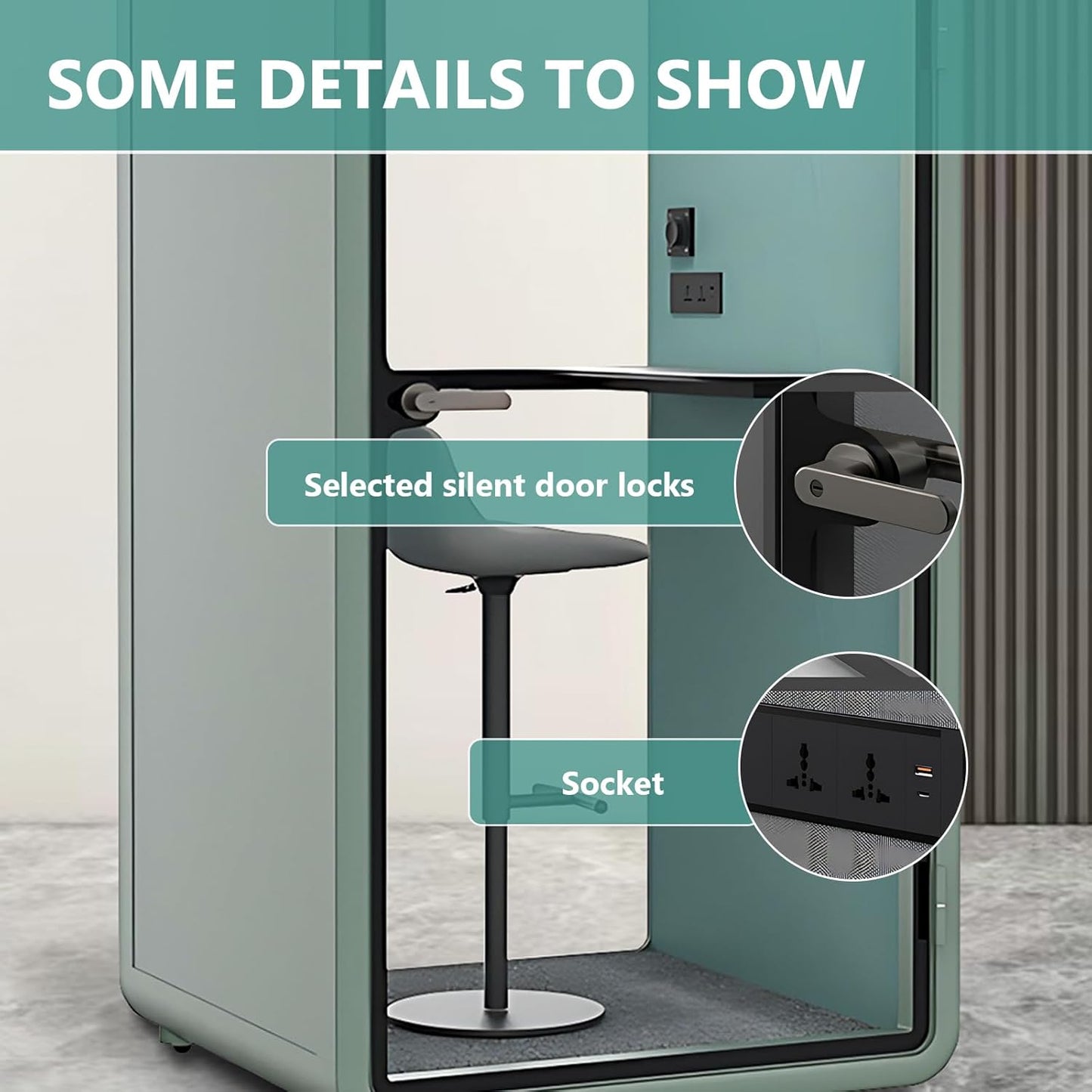 Office Sound Booth with Audio Privacy - Soundproof Recording Booth Includes Green Frame with Curved Corners,Soundproof Room with Light,Steel Plate Structure for Study (42.52IN)