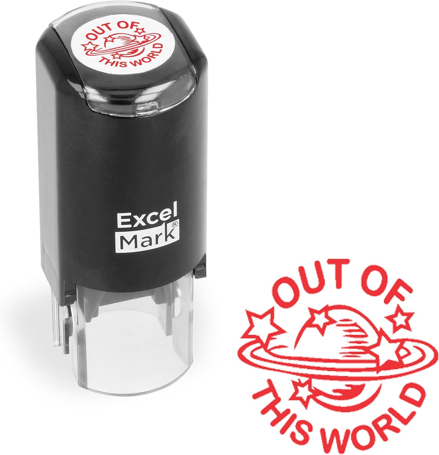 ExcelMark Round Teacher Stamp - Out of This World - RED Ink
