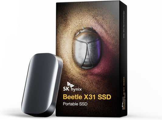 SK hynix Beetle X31 2TB Portable SSD with DRAM, up to 1050MB/s, USB 3.2 Gen2, External Hard Drive Compatible with PC, Mac, Laptop, PS5 (Dark Grey)