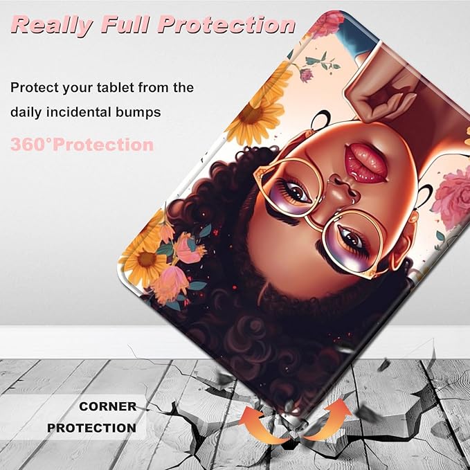 for All-New Kindle Fire 7 Tablet Case (12th Gen, 2022 Release),Slim Lightweight Smart Shell Stand Cover with Auto Wake/Sleep for Amazon Fire 7 Kids Tablet,African Sunflowers Girl